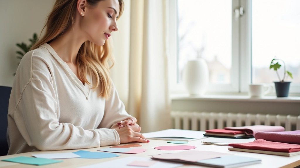 Design workspace with colour swatches and material samples for natural light optimization