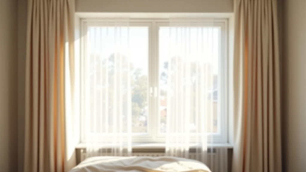 Wide window with both curtains and blinds installed, showing how each covers the window differently, neutral color scheme with natural morning light